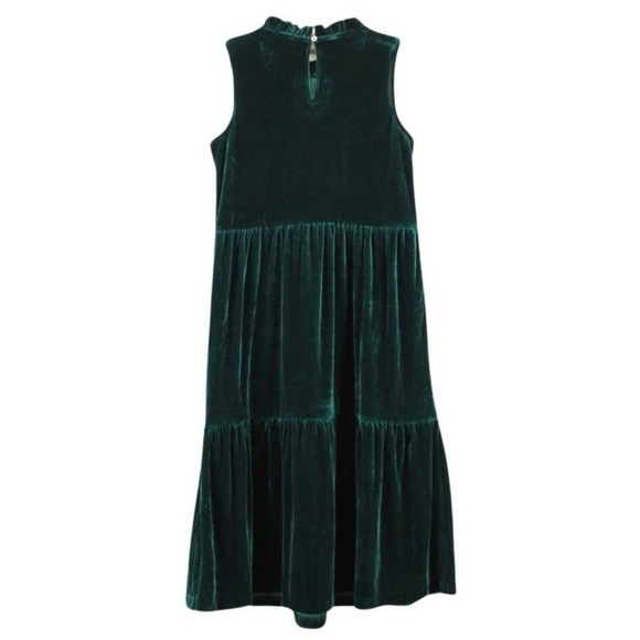 J.Crew Velvet Sleeveless Midi Dress Green Christmas Holiday Tier Size 14 NWOT - Picture 3 of 8